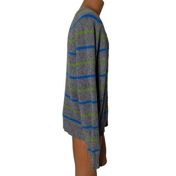 J Crew Mens Wool Sweater Grey Multi Stripe Crew Neck Size Large Preppy Casual - Picture 4 of 6